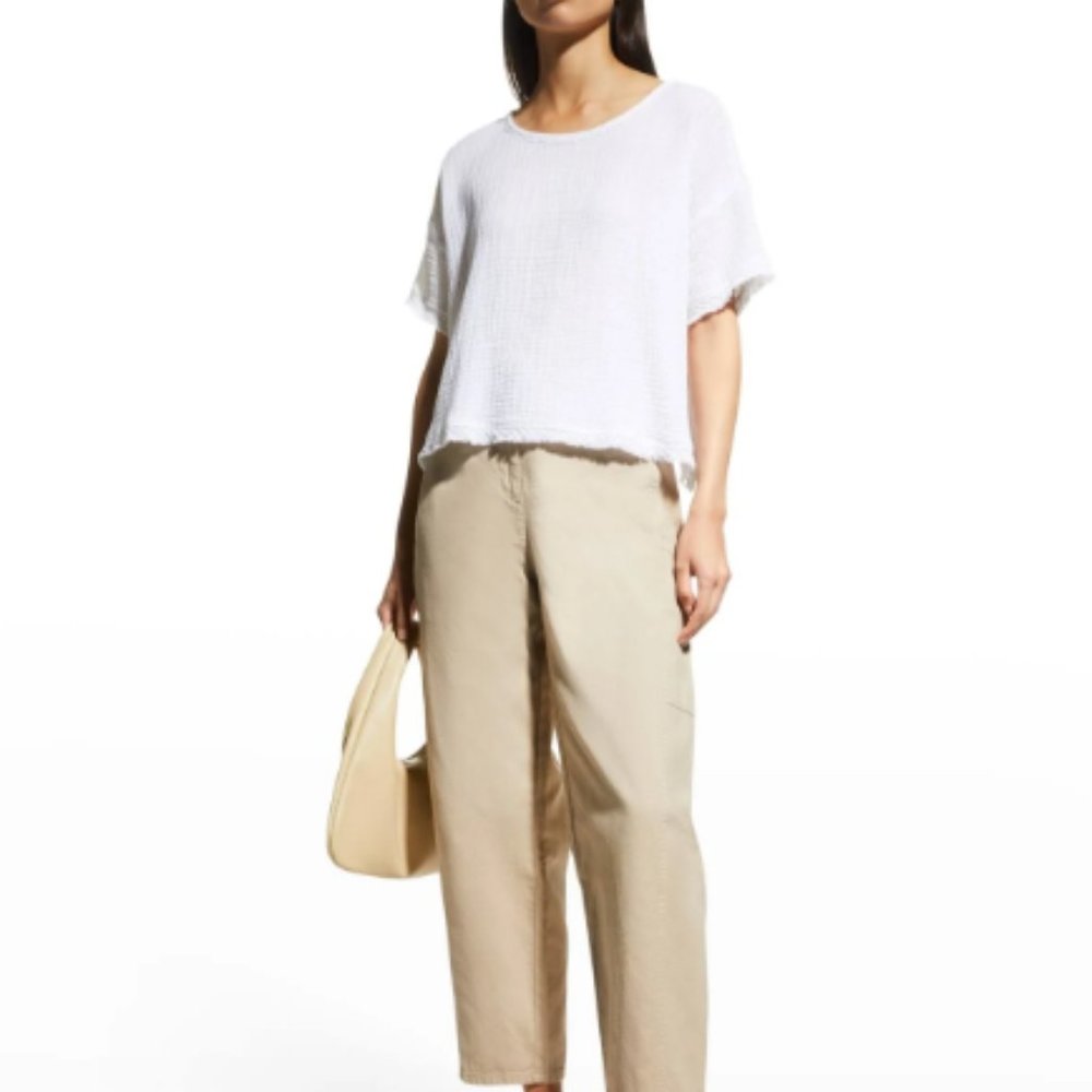 Eileen Fisher Lilac Organic Cotton Gauze Textured Crew Neck SS top szXL